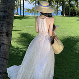 2025 neck straps Elegant sleeveless seaside vacation skirt Shoulder floral seaside romantic dress Long dress