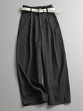 Solid color belt high waist thin loose wide-leg pants commuter suit pants scimitar pants women's pants casual pants Z012
