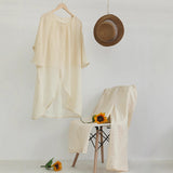 2025 meters apricot pure ramie suit Chinese literary irregular button top 20309A straight pants 20408