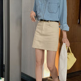 Versatile washed cotton skirt, hip-wrapped A-shaped version, meat-covered and slim-fitting, a must-have Korean version skirt in summer