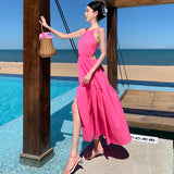 2025 seaside vacation style neck sling dress women's summer new sexy backless temperament super fairy long skirt