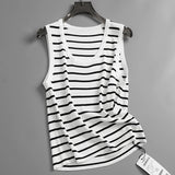 "Four Seasons Can Base" Contrasting Color Crew Neck Ice Skin-friendly Wide Shoulder Strap Single Wear Knitted Sweater Suspender Women's Vest L025