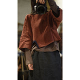 2025    22/8 Xiaohe, early autumn literary and retro linen round neck pullover shoulder seven-quarter sleeve short linen shirt