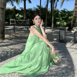 2025 pure neck dress children's summer new long dress temperament thin age reduction super fairy seaside vacation dress
