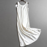 Solid color slim fit round neck drape satin sleeveless vest skirt  summer new women's dress dress Z689