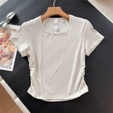 Sports T-shirt women's quick-drying pleated thread short  summer new super elastic fitness clothes running yoga K413