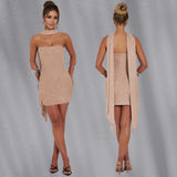 2025 C7188    Popular and  Fashion Women's Clothing Sexy Slim Ribbon Hot Diamond Dress Short Skirt