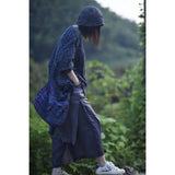 2025    21/7 Xiaoqi, early autumn new literary and retro double-layer cotton printing loose round neck half-open pullover short shirt