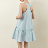 Summer new tencel hemp solid color dress clear and sweet sleeveless U-neck skirt minimalist short A-shaped skirt