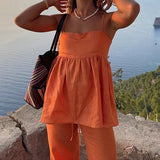 2025 New women's clothing independent station temperament commuter sling solid color loose two-piece set casual fashion suit