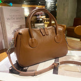 leather women's bag new first-layer vegetable tanned cowhide Boston bag retro portable versatile messenger bag women's shoulder