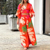 2025 Popular,   's new V-neck lantern sleeve short top high-waisted wide-leg pants women's spring women's suit