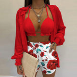 2025 women's clothing  popular new sexy three-piece set,  autumn beach fashion shorts set