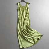 Solid color slim fit round neck drape satin sleeveless vest skirt  summer new women's dress dress Z689