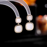 2025 South Korea Dongdaemun earrings women's new zircon 925 silver needle simple daily temperament geometric square earrings