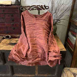 2025    22/12 Winter Solstice/Early Spring Simple Literary Thick Ramie Pullover Solid Color Shoulder Shirt