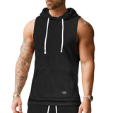 KKBOXLY 2025 New 2025 men's casual European size summer knitted texture hoodie sleeveless T-shirt pouch drawstring back