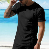 KKBOXLY 2025 New summer new men's casual personalized short-sleeved T-shirt 2025 trade wholesale waffle crew neck top men's clothing