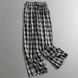 Plaid thin cool pants breathable sunscreen pants elastic waist loose straight pants wide leg pants casual pants women's pants X405
