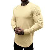 KKBOXLY 2025 autumn and winter fitness long-sleeved slim-fit primer American crew neck elastic casual sports solid color inner top