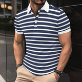 KKBOXLY 2025 New 2025 leisure summer new pullover lapel collar striped button mesh short-sleeved POLO shirt men's clothing