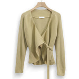 spring pair of placket straps design sense knitted sweater cardigan v-neck wool blend short Internet celebrity top women
