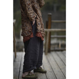 2025  23/4/Tea Ancient/Spring and Summer Literary Retro Ramie Printed Crew Neck Pullover Shoulder Medium Long Shirt