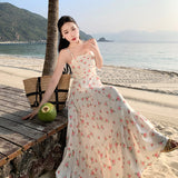 2025 Light Dress  Dress Long Dress & Ankle Small Rose Floral Suspender Pleated High Waist Swing Vacation Skirt
