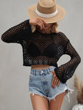 2025 New spring and summer, 's new  knitted sweaters, flared sleeves, loose Popular trade round neck hollow sweater women