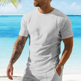KKBOXLY 2025 New summer new men's casual personalized short-sleeved T-shirt 2025 trade wholesale waffle crew neck top men's clothing