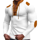 KKBOXLY 2025 foreign trade cross-border autumn new men's waffle color matching strap V-neck top casual long-sleeved bottoming T-shirt