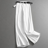 "With Belt" Pure Cotton High Waist Covering Skinny Loose Straight Pants Versatile Wide Leg Pants Women's Pants Jeans L227