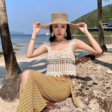 2025 Bohemian seaside vacation knitted suspender small top summer new sexy inner short woven vest tide