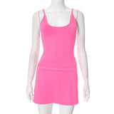 2025 F25ST017  New comfortable low crew neck top and mini culottes front and back two wear casual sports suit