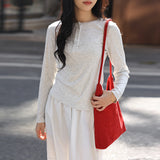 Gentle wind lace round neck inner top spring new slim and thin solid color women's half-open button long-sleeved T-shirt
