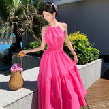2025 seaside vacation style neck sling dress women's summer new sexy backless temperament super fairy long skirt