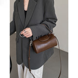 2025 popular autumn and winter new simple retro portable cylinder bag premium cowhide texture pillow bag single shoulder crossbody women's bag