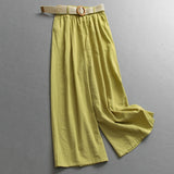 Free belt, solid color elastic waist thin loose wide-leg pants  summer new legs long women's casual pants X367