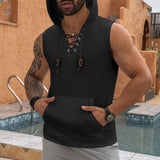 KKBOXLY Hot trade New summer new 2025 young men's casual jacquard knitted hooded lace-up T-shirt sleeveless vest