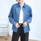 Retro loose denim short jacket women's spring and autumn fashion versatile casual lapel jacket top