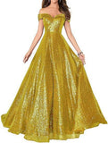 2025Popular trade dress  new one-word shoulder off-the-shoulder dress women's long sequined ball evening dress