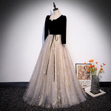 2025 Black evening dress female  new annual meeting host spring long-sleeved  solo vocal art test performance suit
