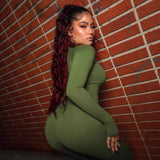 style new New women's clothing fashionable and sexy street solid color zipper long-sleeved crew neck onesie jumpsuit women