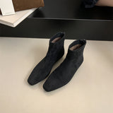 2025  Premium thick heel suede  small ankle boots square head thin short boots women's shoes autumn and winter new velvet Martin boots