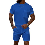 KKBOXLY 2025 popular  summer  trends Waffle crew neck men's suit summer two-piece set high-end trend