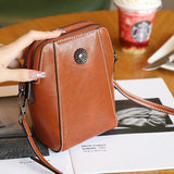 Oil wax cowhide small bag women's  new shoulder messenger bag women's fashion temperament leather women's bag mobile phone bag tide