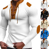 KKBOXLY 2025 foreign trade cross-border autumn new men's waffle color matching strap V-neck top casual long-sleeved bottoming T-shirt