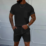 KKBOXLY 2025 popular  summer  trends Waffle crew neck men's suit summer two-piece set high-end trend