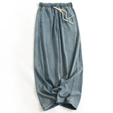 Blue polished white drawstring elastic waist drape skin-friendly loose straight-leg pants versatile wide-leg pants women's pants jeans K351