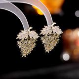 2025 Cross-border wish hot-selling cute and fresh summer earrings colored zircon fashion fruit earrings silver needle grape stud earrings